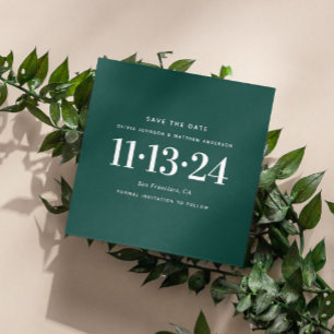 Moderne smaragdgroene eenvoudige minimalistische b save the date
