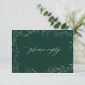 Moderne Smaragdgroene Elegant Blad Bruiloft RSVP (Staand voorkant)