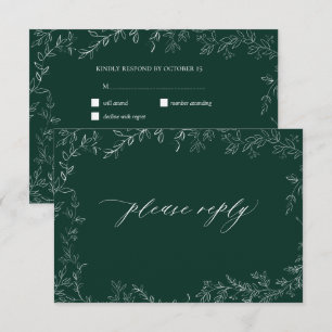 Moderne Smaragdgroene Elegant Blad Bruiloft RSVP Kaartje