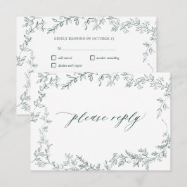 Moderne Smaragdgroene Elegante Blad Huwelijks RSVP Kaartje