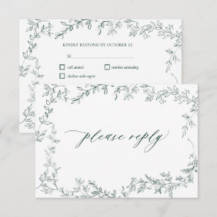 Moderne Smaragdgroene Elegante Blad Huwelijks RSVP Kaartje