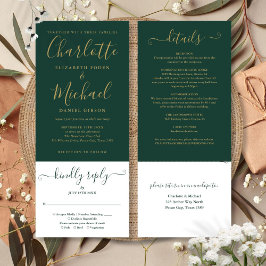 Moderne smaragdgroene elegante gouden script  kaart