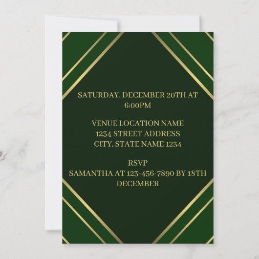 Moderne smaragdgroene en gouden strepen verjaardag kaart (Achterkant)