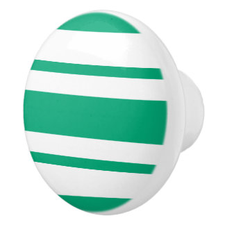 Moderne smaragdgroene en witte gestreepte patroon keramische knop