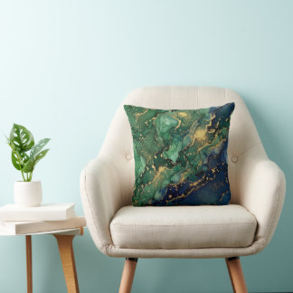 Moderne Smaragdgroene Gouden Abstracte Kussen