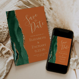 Moderne Smaragdgroene Gouden Agaat Roest Uitnodigi Save The Date