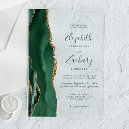 Moderne Smaragdgroene Gouden Agaat Script Bruiloft Acryl Uitnodigingen