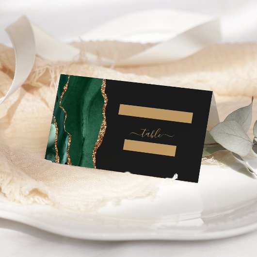 Moderne Smaragdgroene Gouden Agate Bruiloftstafel Plaatskaartje