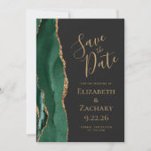 Moderne Smaragdgroene Gouden Agate Donkere Save th The Date (Voorkant)