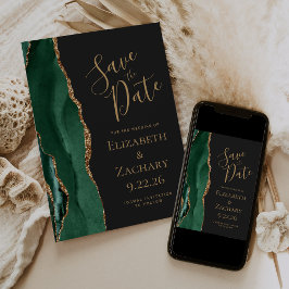 Moderne Smaragdgroene Gouden Agate Donkere Save th The Date