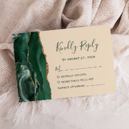 Moderne Smaragdgroene Gouden Agaten Champagnetrouw RSVP Kaartje