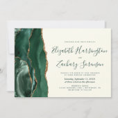 Moderne Smaragdgroene Gouden Agaten Ivoren Bruilof Kaart (Voorkant)