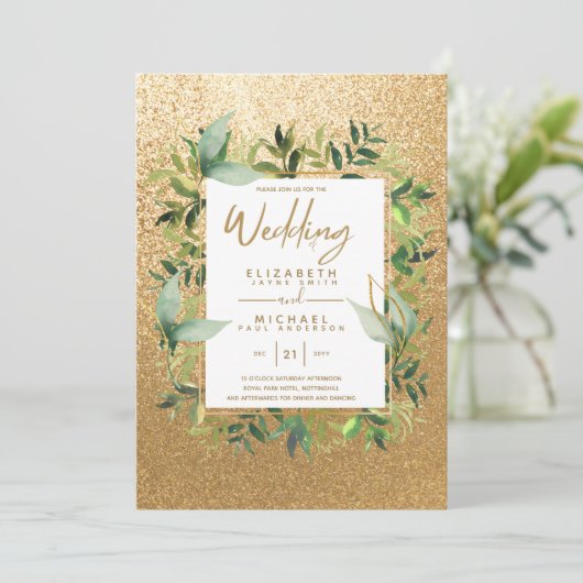 Moderne smaragdgroene gouden groene trouwkaarten kaart (Staand voorkant)