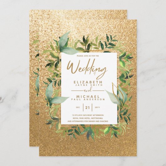Moderne smaragdgroene gouden groene trouwkaarten kaart (Voorkant / Achterkant)