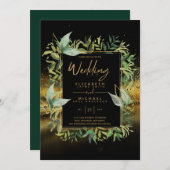 Moderne smaragdgroene gouden groene trouwkaarten kaart (Voorkant / Achterkant)