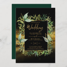 Moderne smaragdgroene gouden groene trouwkaarten