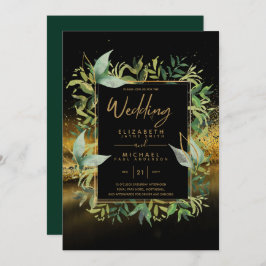 Moderne smaragdgroene gouden groene trouwkaarten kaart