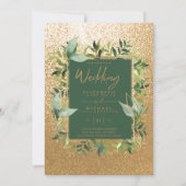 Moderne smaragdgroene gouden groene trouwuitnodigi kaart (Voorkant)