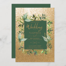 Moderne smaragdgroene gouden groene trouwuitnodigi