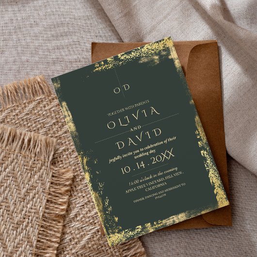 Moderne Smaragdgroene Gouden Trouw Kaart