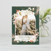 Moderne Smaragdgroene Koraal Bloemige FOTO DANK JE Bedankkaart (Staand voorkant)