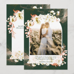 Moderne Smaragdgroene Koraal Bloemige FOTO DANK JE Bedankkaart