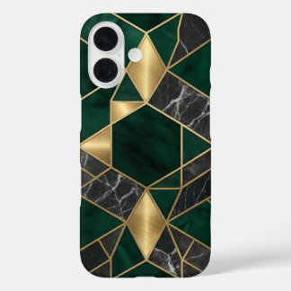 Moderne Smaragdgroene Malachiet Marmer en Messing  iPhone 16 Hoesje