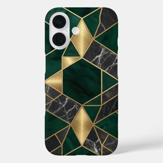 Moderne Smaragdgroene Malachiet Marmer en Messing Case-Mate iPhone Case (Achterkant)