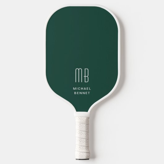 Moderne Smaragdgroene Monogram Pickleball Paddle (Voorkant)