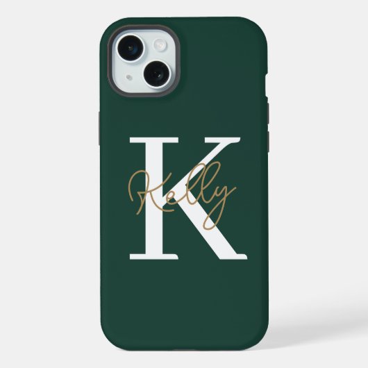 Moderne Smaragdgroene Monogram Script iPhone Hoesje (Achterkant)