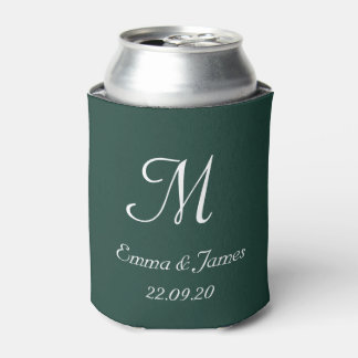 Moderne smaragdgroene monogram trouwfeest favor blikjeskoeler