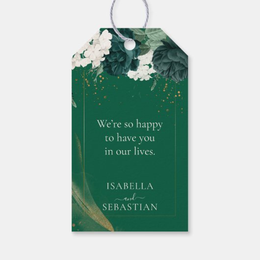 Moderne Smaragdgroene Rozen Bruiloft Cadeaulabel (Achterkant)