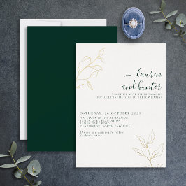 Moderne smaragdgroene script botanische trouw goud folie uitnodiging