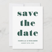 Moderne smaragdgroene typografie bruiloft save the date (Voorkant)
