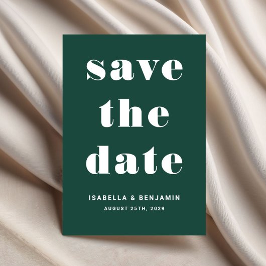 Moderne smaragdgroene typografie bruiloft save the date