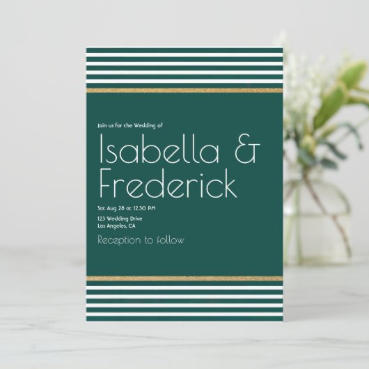 Moderne smaragdgroene, witte en gouden bruiloft kaart (Staand voorkant)