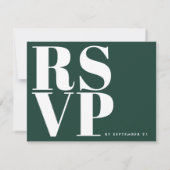Moderne smaragdgroene witte gedurfde minimalistisc RSVP kaartje (Achterkant)