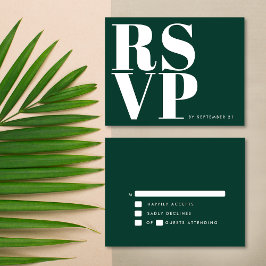 Moderne smaragdgroene witte gedurfde minimalistisc RSVP kaartje