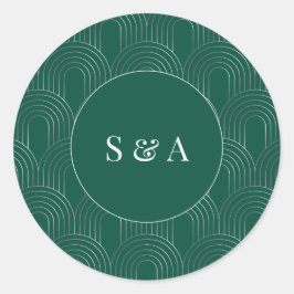 Moderne Smaragdgroene & Zilveren Boog Ronde Sticker