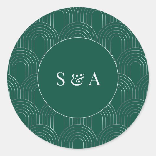 Moderne Smaragdgroene & Zilveren Boog Ronde Sticker (Voorkant)