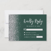 Moderne Smaragdgroene Zilveren Glitter Rand Script RSVP Kaartje (Voorkant)