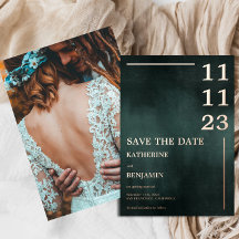 Moderne Smaragdgroene Zwarte Trouw Save The Date