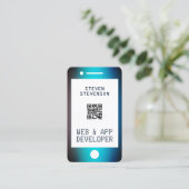 Moderne smartphone ziet er blauw metallisch uit visitekaartje (Staand voorkant)