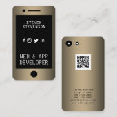 Moderne smartphone ziet er gouden zwart uit visitekaartje (Voorkant / Achterkant)
