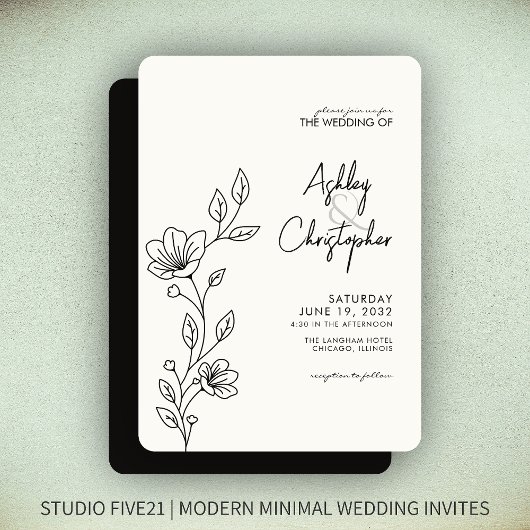 Moderne Smokey Zwart Bladgroen Omtrek Bruiloft Kaart