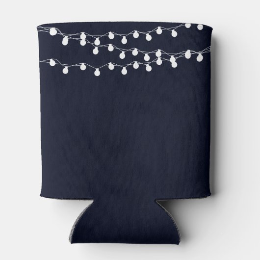 Moderne snaarlichten op marineblauwe bruiloft blikjeskoeler (Achterkant)