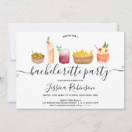 Moderne snacks cocktails waterverf bachelorette kaart