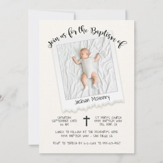 Moderne Snap Shot Fotodoop Uitnodiging (Voorkant)