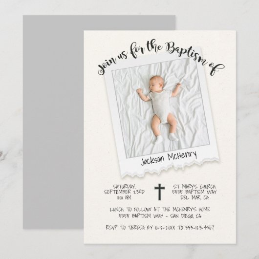 Moderne Snap Shot Fotodoop Uitnodiging (Voorkant / Achterkant)