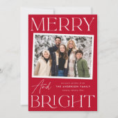 Moderne Snapshot Merry and Bright Foto Feestdagenkaart (Voorkant)